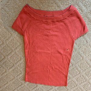 Ribbed Short Sleeve Bateau Neck Sweater